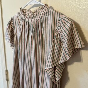 by Trovata California Birds of Paradis Carla High Neck Blouse Striped Shirt